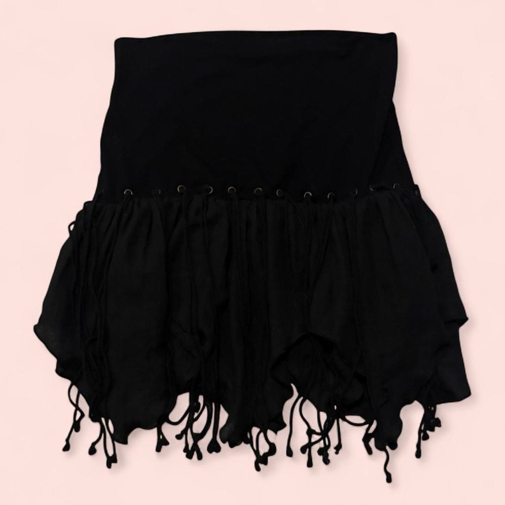 Stylish Black Asymmetrical Fringe Skirt